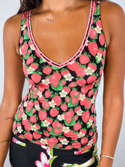 Dolce & Gabbana Underwear 2000s Strawberry Print Sequin Trim Tank - XS