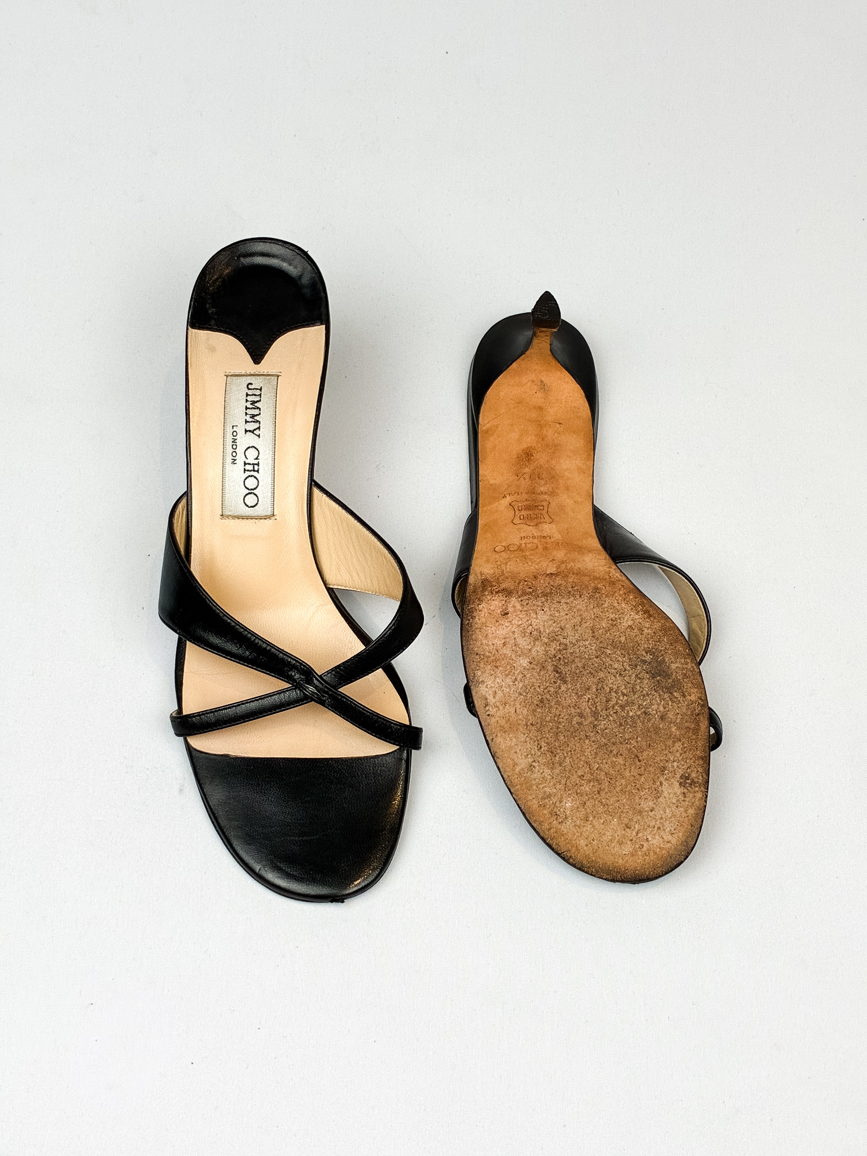 Jimmy Choo 2000s Black Leather Strappy Kitten Heel Mules - EU 37.5