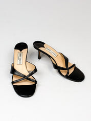 Jimmy Choo 2000s Black Leather Strappy Kitten Heel Mules - EU 37.5
