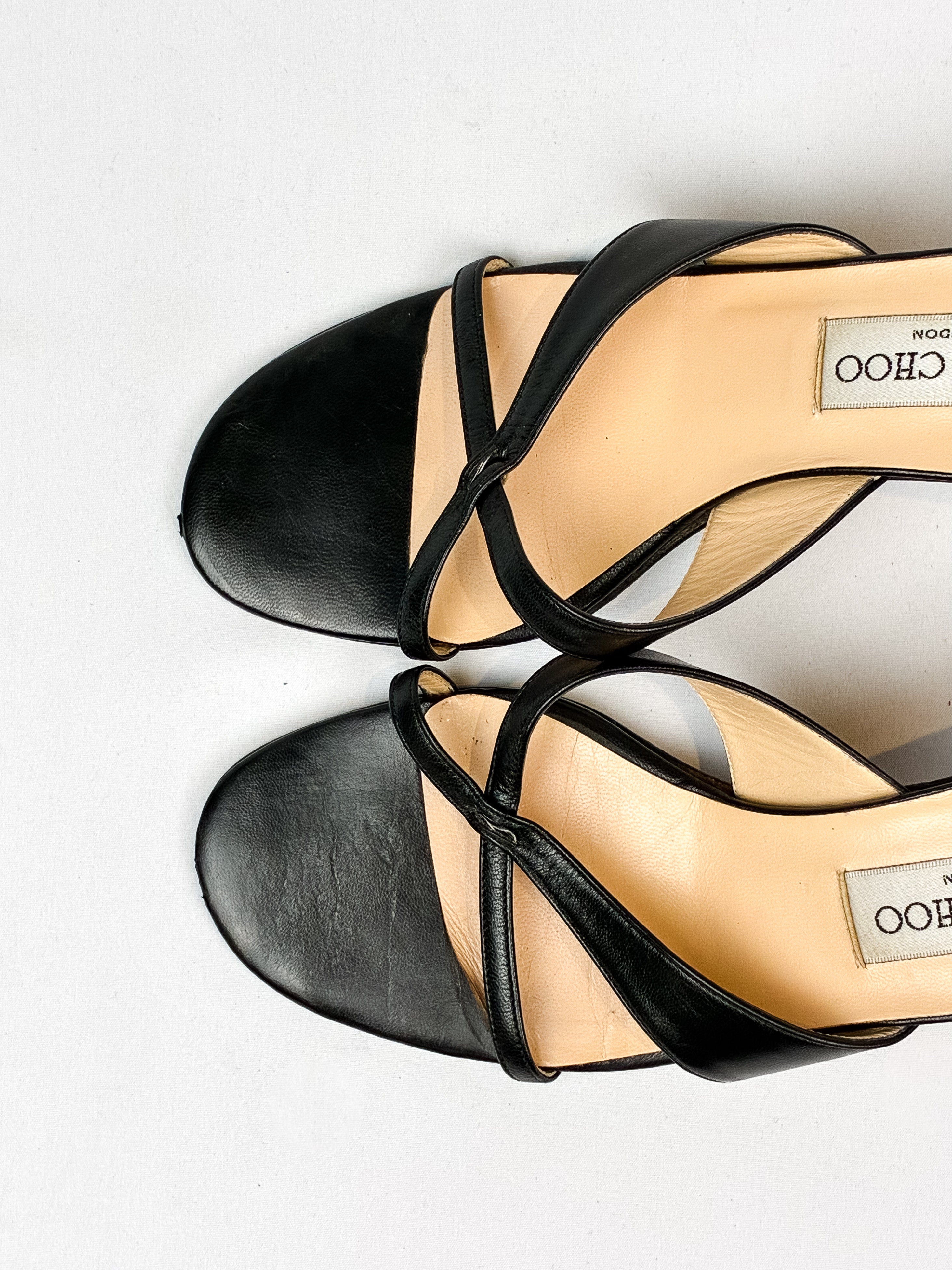Jimmy Choo 2000s Black Leather Strappy Kitten Heel Mules - EU 37.5