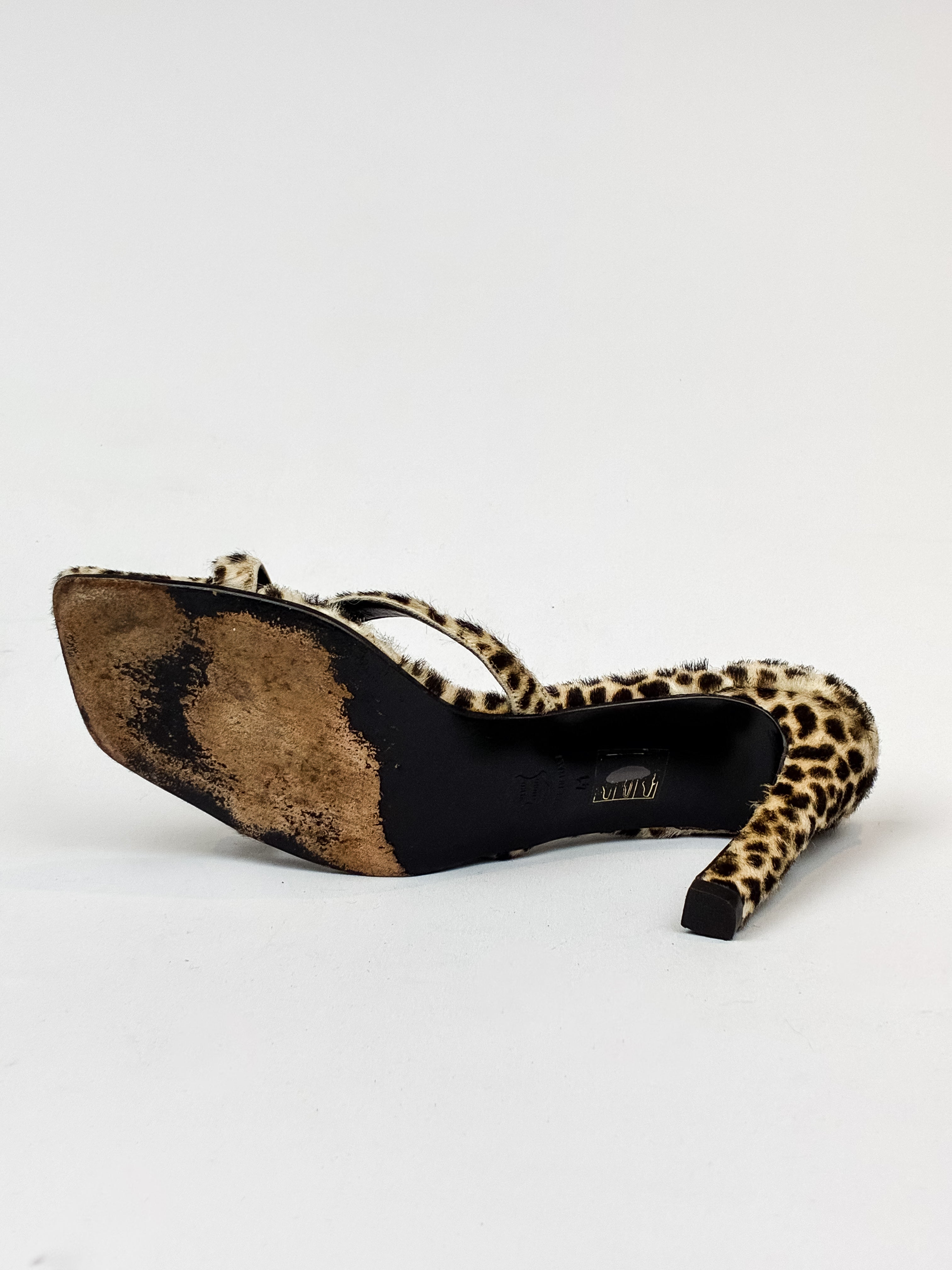 Katharine Hamnett London 2000s Leopard Calf Hair Heeled Sandals - EU 41
