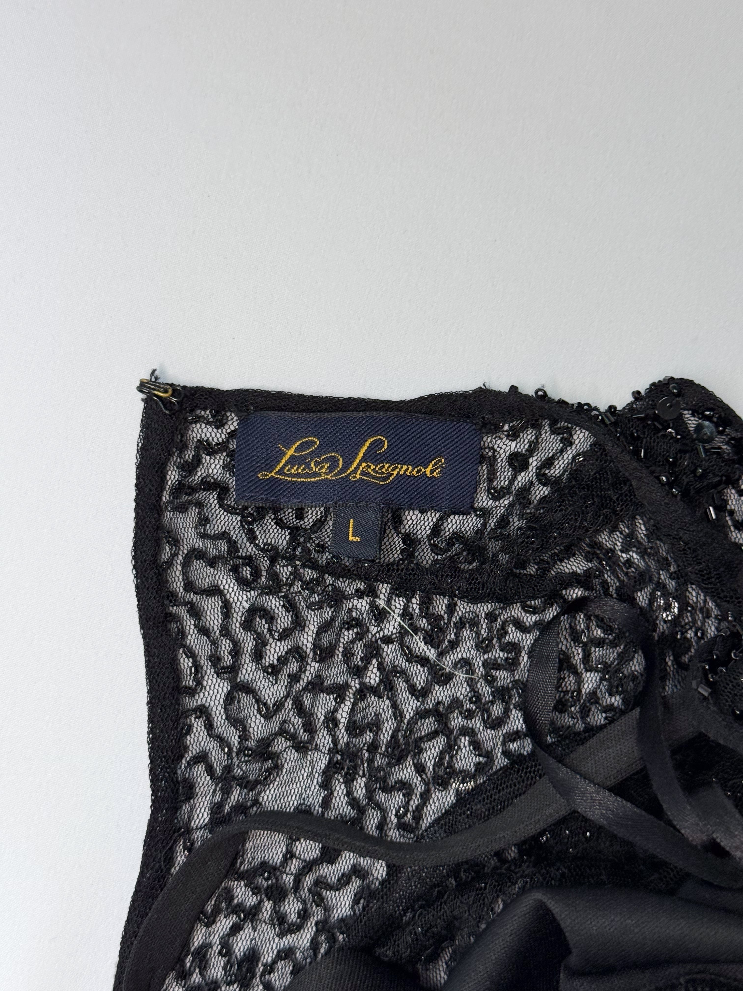 Luisa Spagnoli 2000s Black Beaded Sequin Lace Gown - M/L