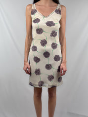 Patrizia Pepe Firenze 2000s Cream Grey Rose Print Chiffon Midi Dress - S/M