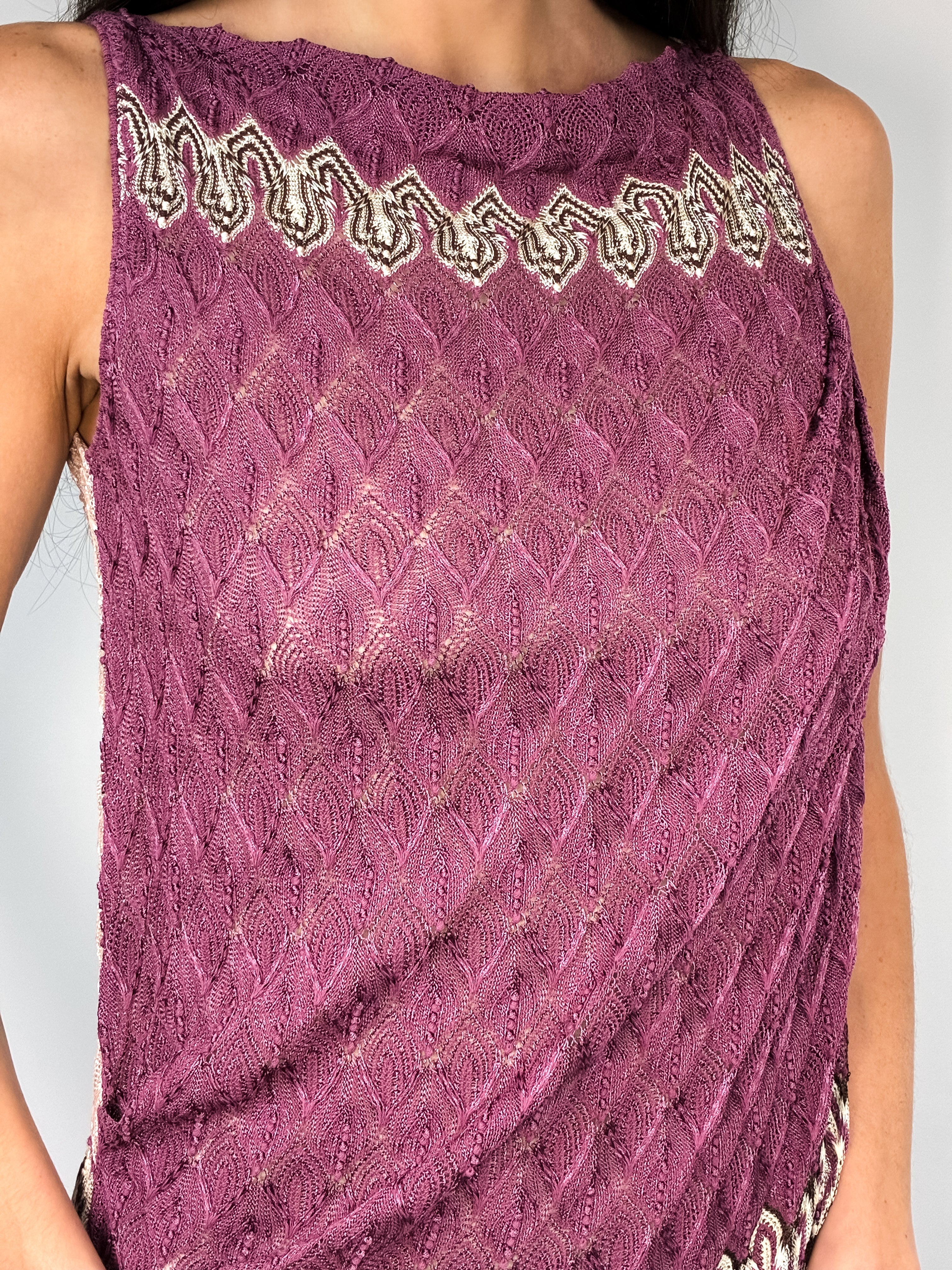 Missoni 1980s Plum & Blush Knit Mini Dress - M/L
