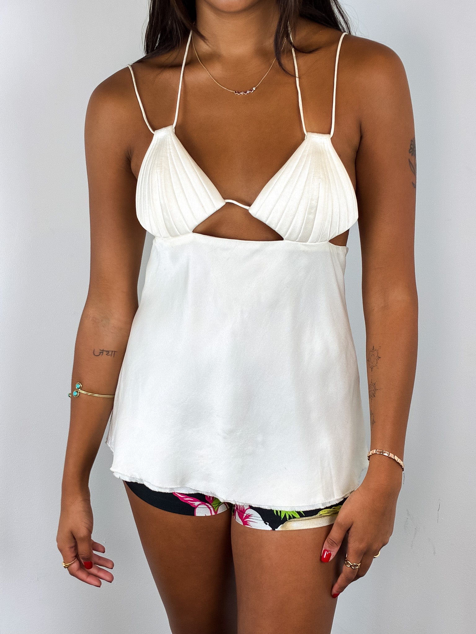 BEVZA Modern Ivory Mermaid Cut-Out Top - XS