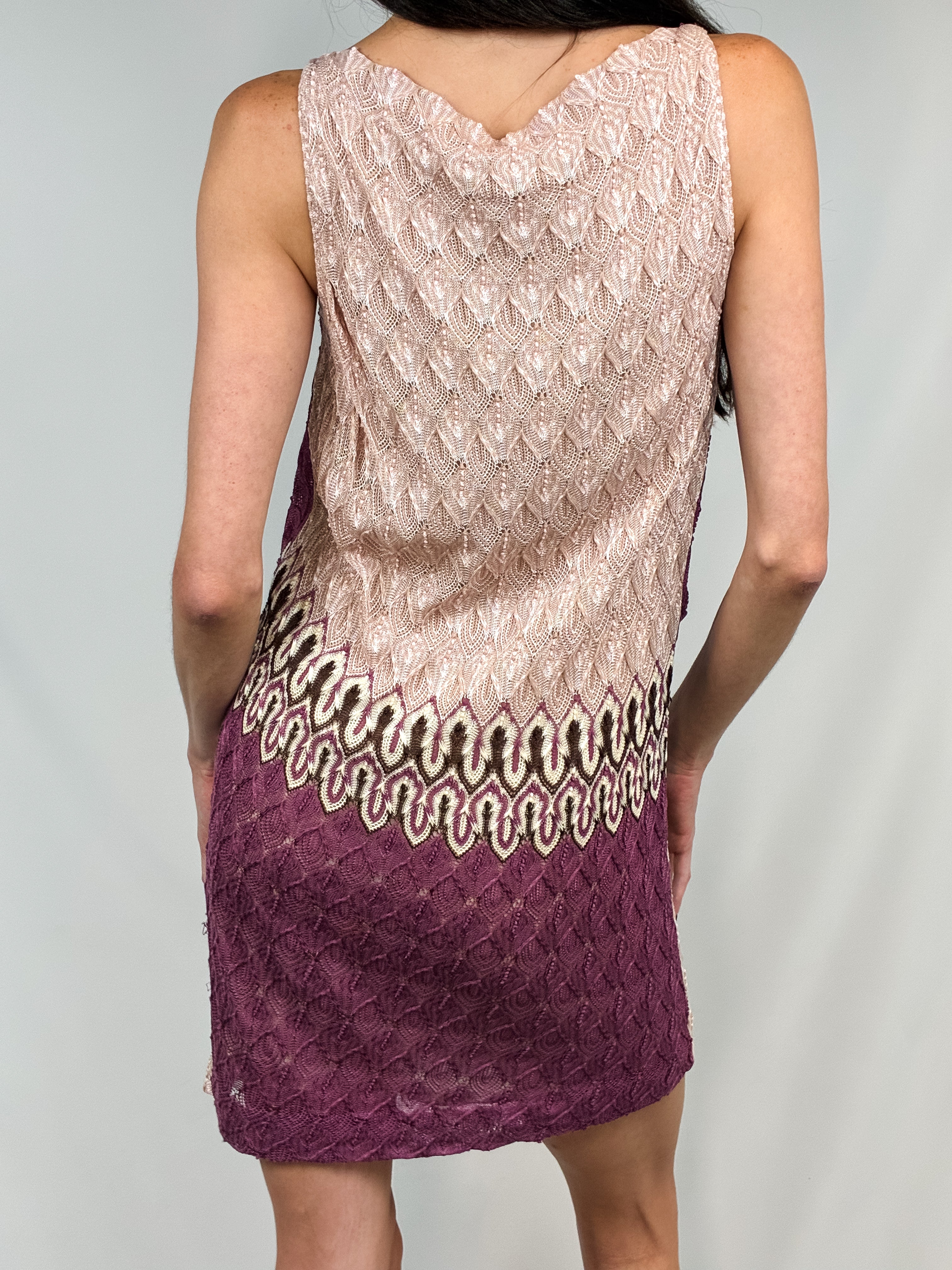 Missoni 1980s Plum & Blush Knit Mini Dress - M/L