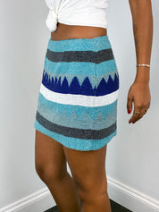 INCA by Stephanie Hirsch 2000s Turquoise Chevron Glass Beaded Mini Skirt - As Is - S