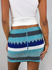 INCA by Stephanie Hirsch 2000s Turquoise Chevron Glass Beaded Mini Skirt - As Is - S
