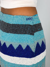 INCA by Stephanie Hirsch 2000s Turquoise Chevron Glass Beaded Mini Skirt - As Is - S