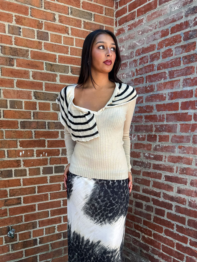 Jean Paul Gaultier Maille 1990s Virgin Wool Striped Ruffle Sweater