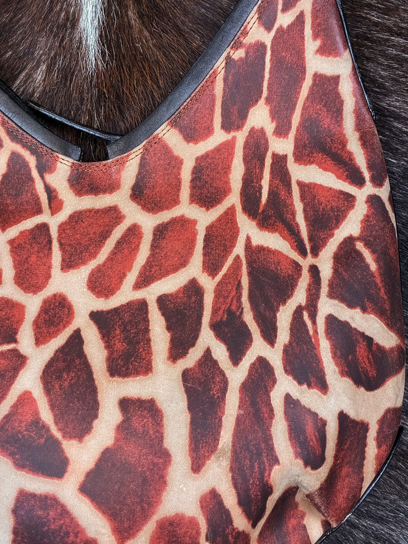 Roberto Cavalli Early 2000s Giraffe Print Structured Hobo Bag