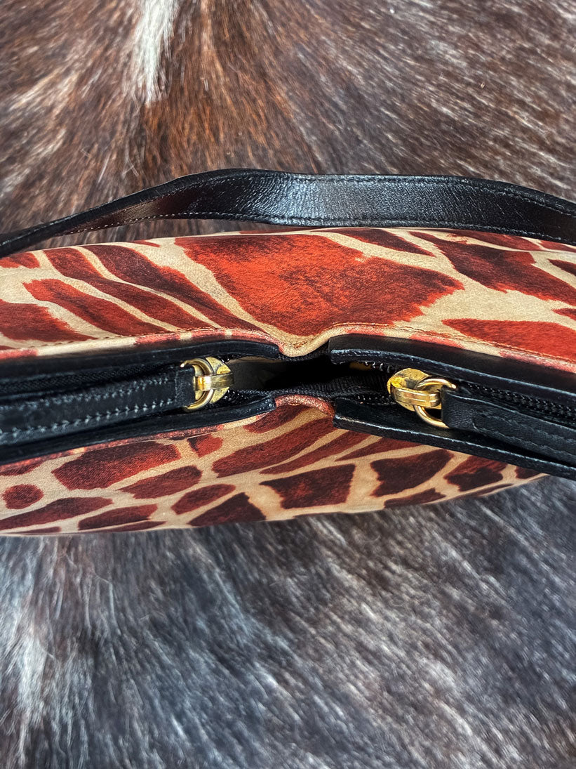 Roberto Cavalli Early 2000s Giraffe Print Structured Hobo Bag