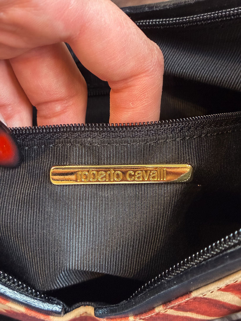 Roberto Cavalli Early 2000s Giraffe Print Structured Hobo Bag