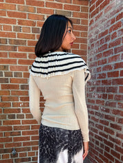 Jean Paul Gaultier Maille 1990s Virgin Wool Striped Ruffle Sweater