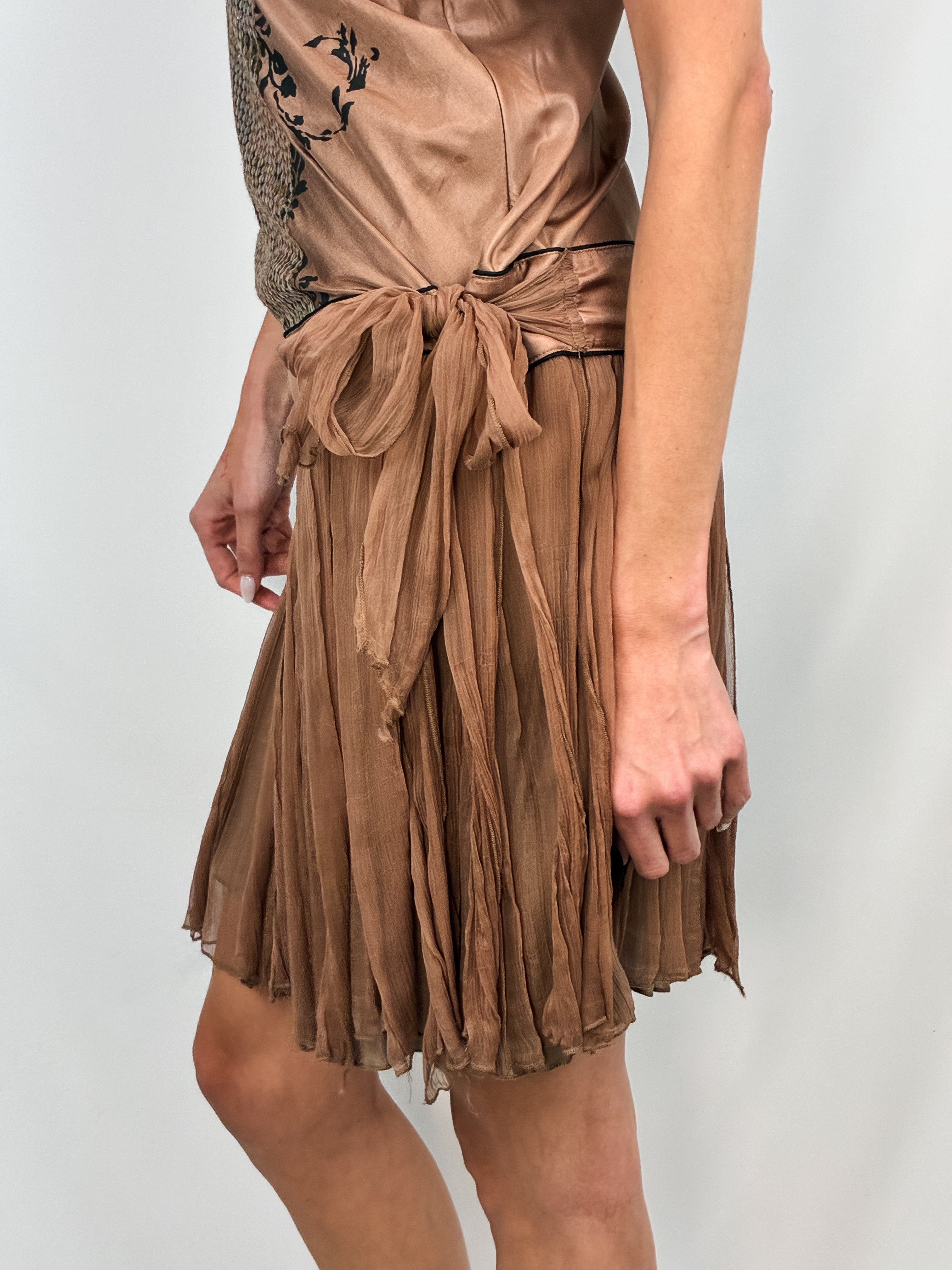 Derhy 2000s Tan Sequin Drop-Waist Mini Dress - M/L