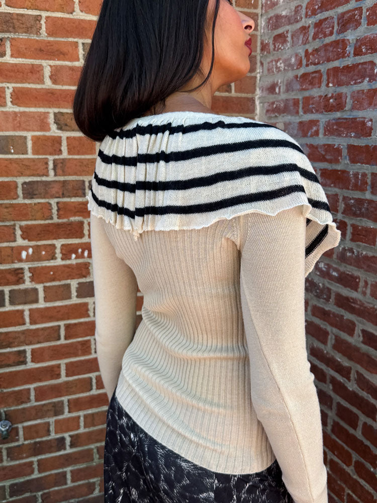 Jean Paul Gaultier Maille 1990s Virgin Wool Striped Ruffle Sweater