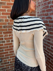 Jean Paul Gaultier Maille 1990s Virgin Wool Striped Ruffle Sweater