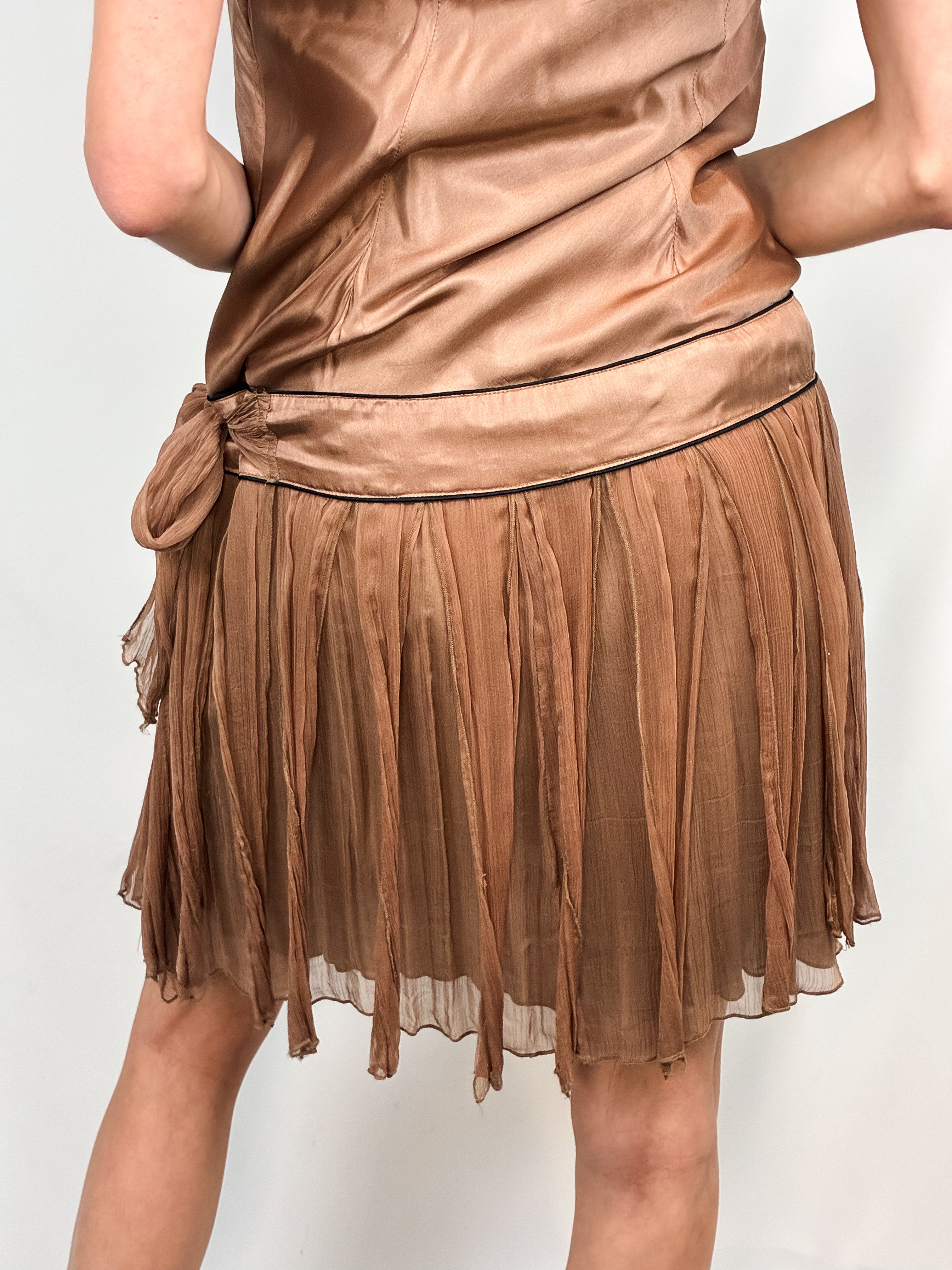 Derhy 2000s Tan Sequin Drop-Waist Mini Dress - M/L