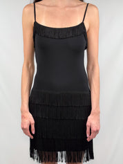 Moschino Jeans 1990s Black Tiered Fringe Mini Dress - S/M
