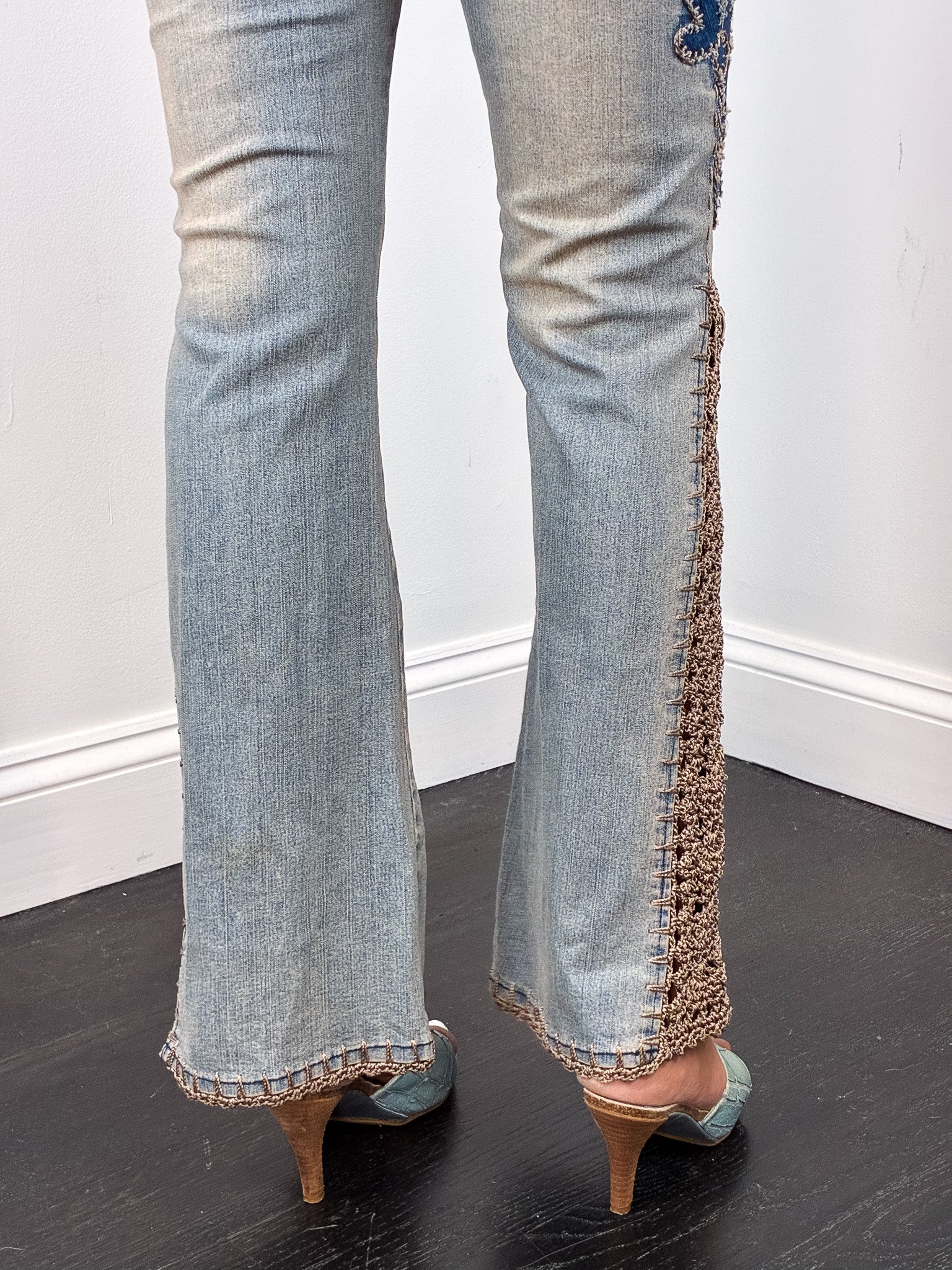 Lazer Jeans 2000s Lace-Up Crochet Panel Flare Jeans - W26