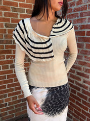 Jean Paul Gaultier Maille 1990s Virgin Wool Striped Ruffle Sweater