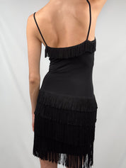 Moschino Jeans 1990s Black Tiered Fringe Mini Dress - S/M