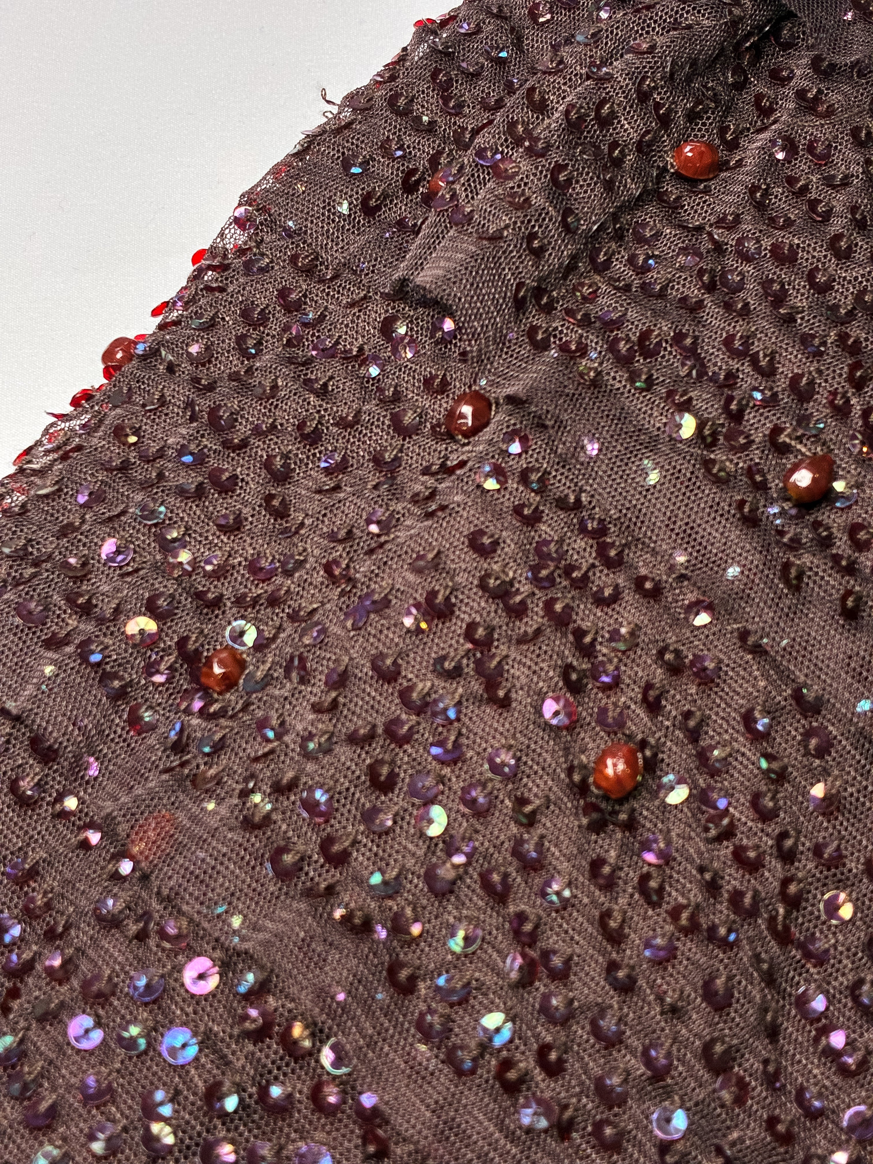 Tintoretto Burgundy Beaded Sequin Halter Dress - L