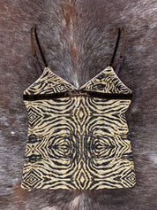 Roberto Cavalli 2000s Animal Print Mesh Cami with Velvet Detail