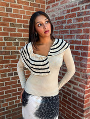 Jean Paul Gaultier Maille 1990s Virgin Wool Striped Ruffle Sweater