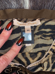 Roberto Cavalli 2000s Animal Print Mesh Cami with Velvet Detail