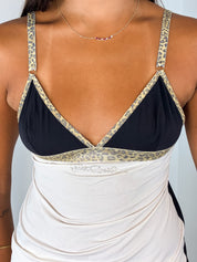 Just Cavalli 2000s Black Cream Leopard Trim Camisole - XS/S