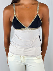 Just Cavalli 2000s Black Cream Leopard Trim Camisole - XS/S
