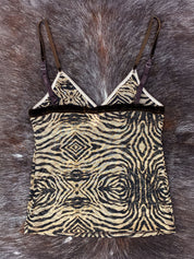 Roberto Cavalli 2000s Animal Print Mesh Cami with Velvet Detail
