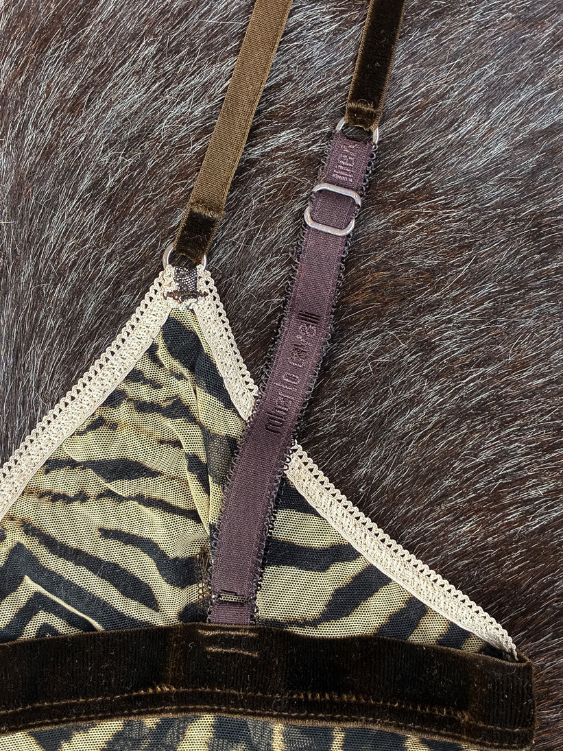 Roberto Cavalli 2000s Animal Print Mesh Cami with Velvet Detail