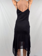 La Redoute Création 2000s Black Sequin-Trim Handkerchief Hem Maxi Slip Dress - S