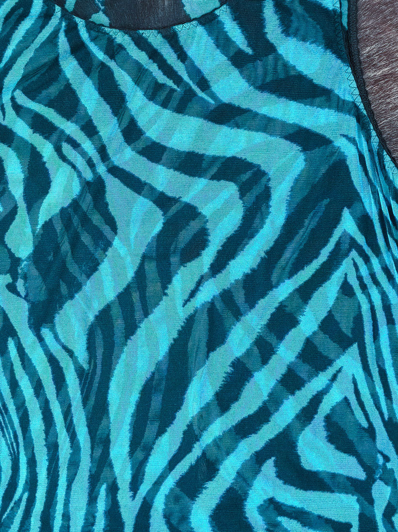 Roberto Cavalli 2000s Blue Zebra Mesh Tank and Thong Set (NWT)