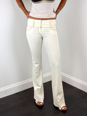 Enzo Loco 2000s Cream Contrast Piped Flare Pants - W25