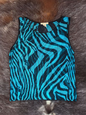 Roberto Cavalli 2000s Blue Zebra Mesh Tank and Thong Set (NWT)