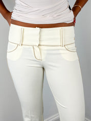 Enzo Loco 2000s Cream Contrast Piped Flare Pants - W25