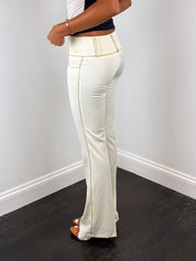 Enzo Loco 2000s Cream Contrast Piped Flare Pants - W25