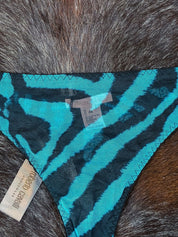 Roberto Cavalli 2000s Blue Zebra Mesh Tank and Thong Set (NWT)