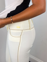 Enzo Loco 2000s Cream Contrast Piped Flare Pants - W25