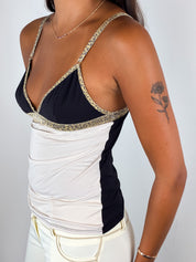 Just Cavalli 2000s Black Cream Leopard Trim Camisole - XS/S