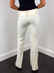 Enzo Loco 2000s Cream Contrast Piped Flare Pants - W25