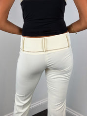 Enzo Loco 2000s Cream Contrast Piped Flare Pants - W25