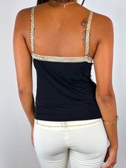 Just Cavalli 2000s Black Cream Leopard Trim Camisole - XS/S