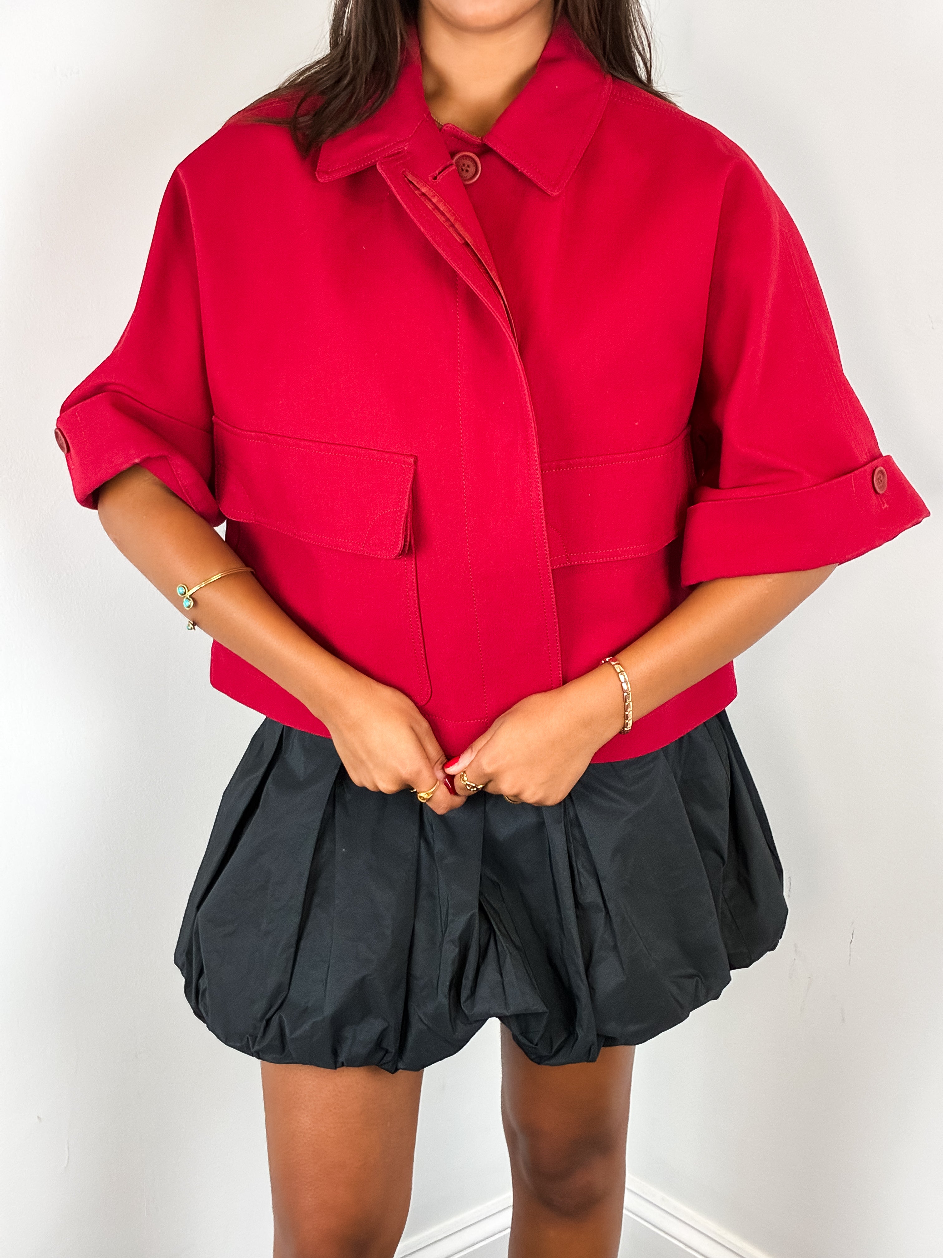 Burberry Brit 2010s Red Cotton Cropped Swing Jacket - M/L