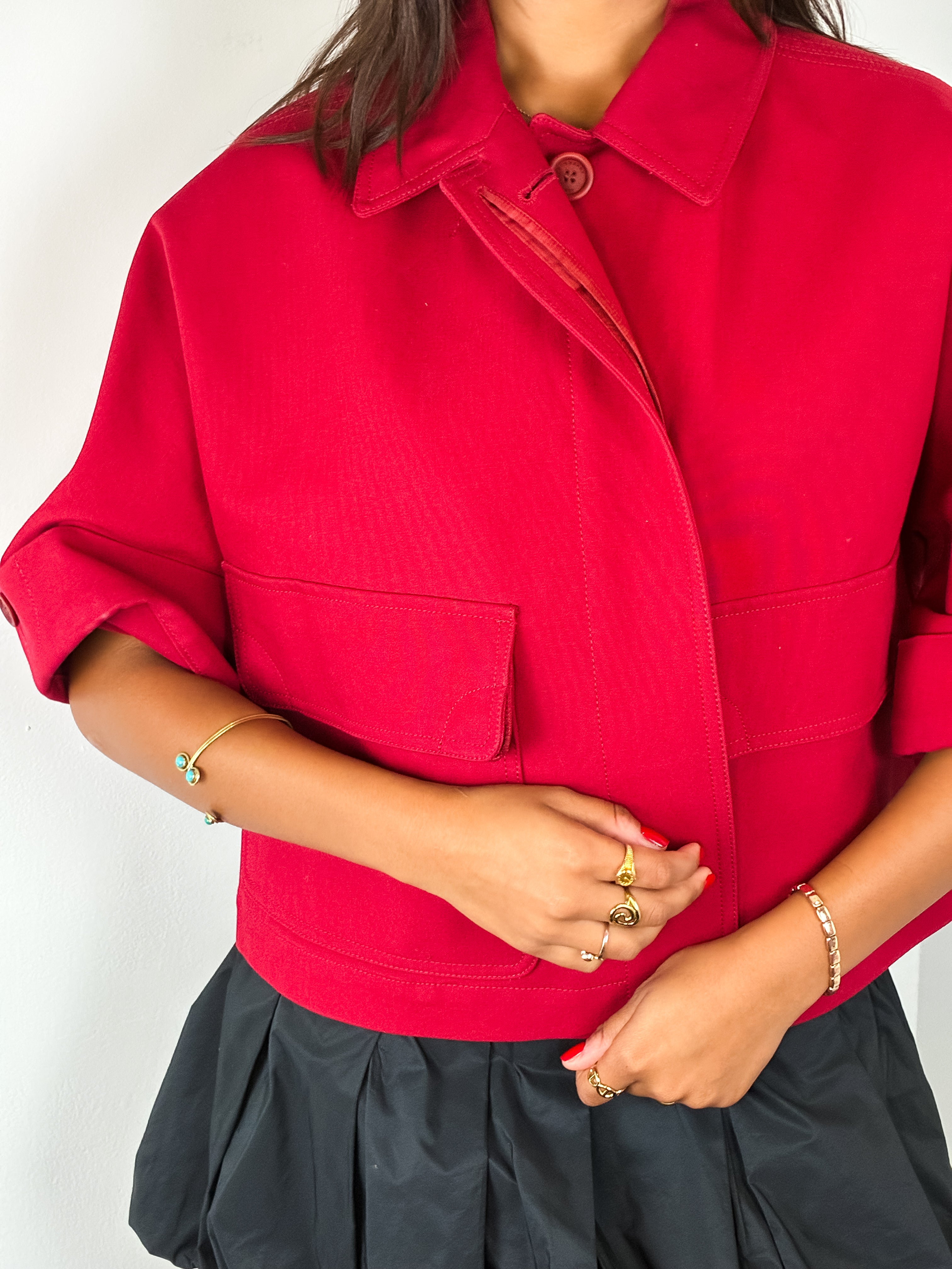 Burberry Brit 2010s Red Cotton Cropped Swing Jacket - M/L