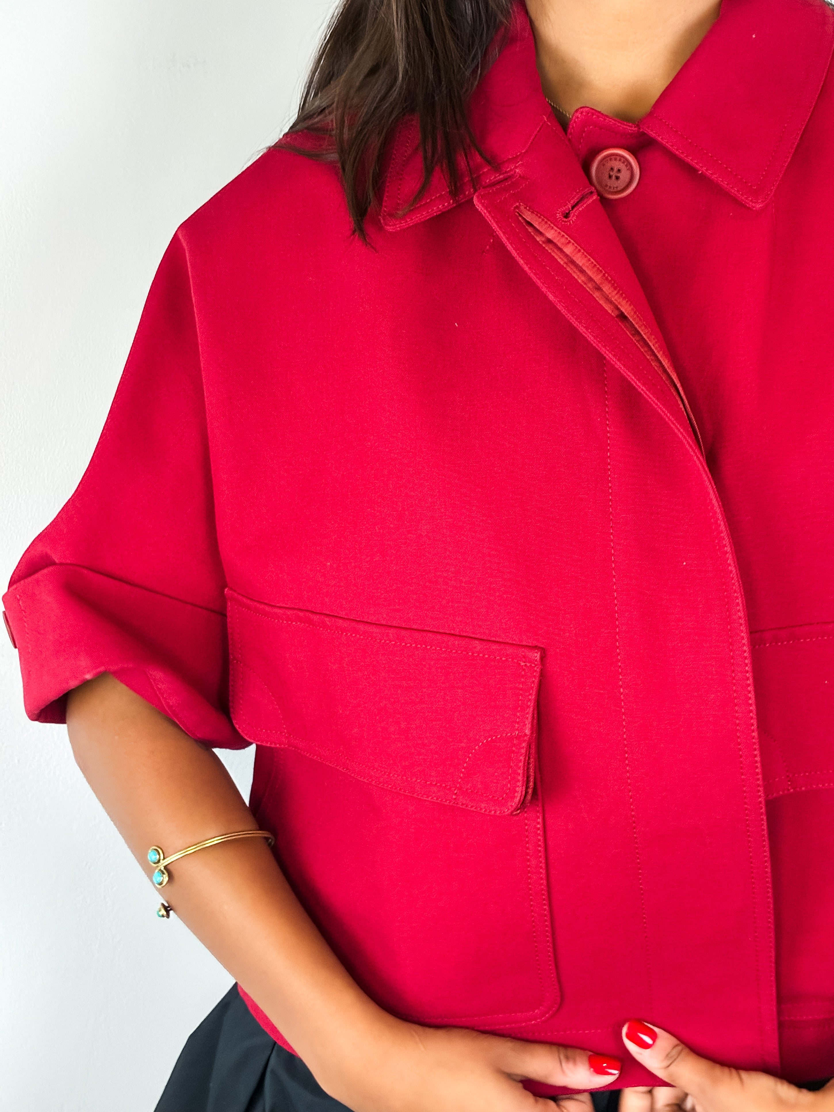 Burberry Brit 2010s Red Cotton Cropped Swing Jacket - M/L