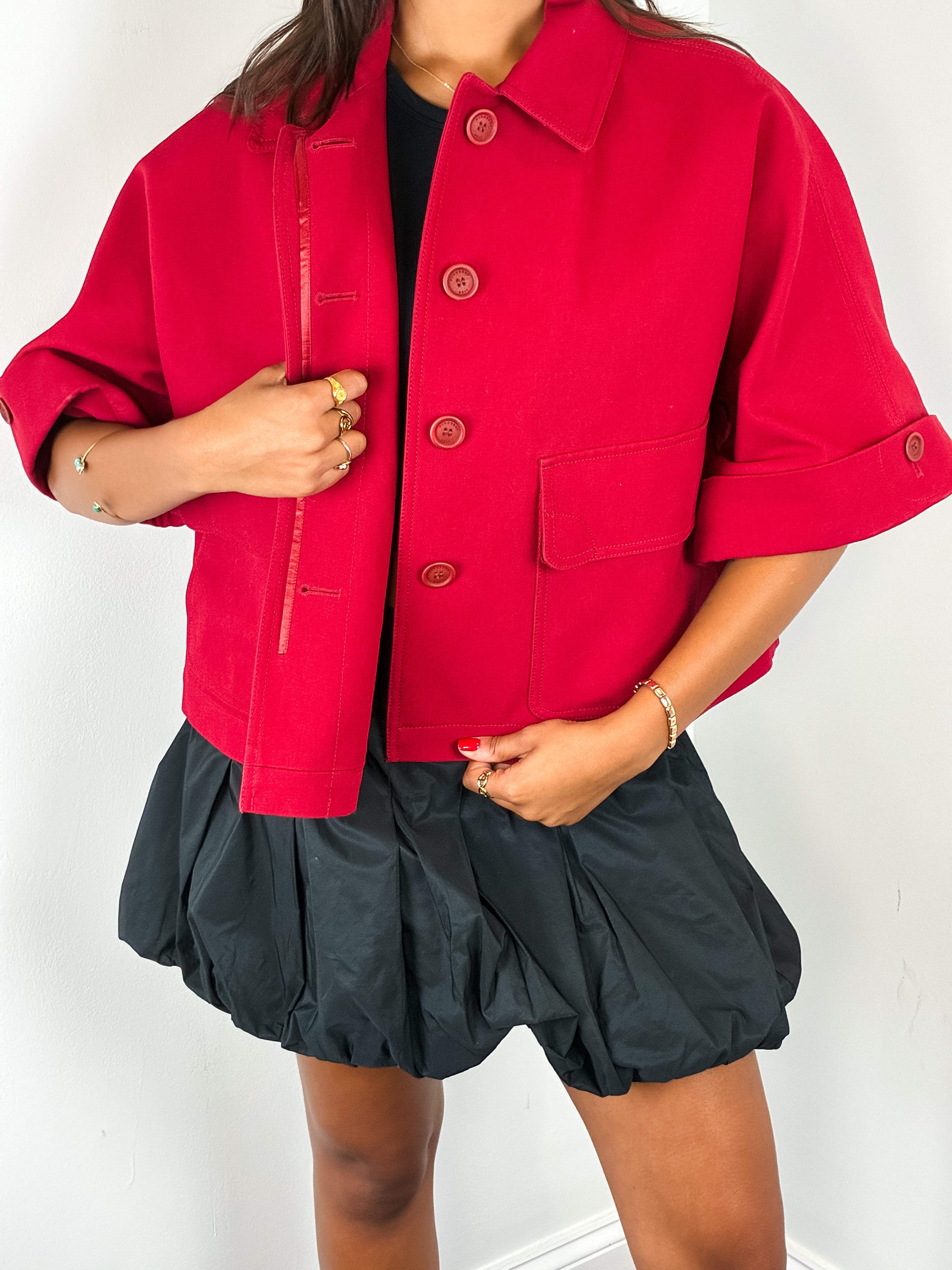 Burberry Brit 2010s Red Cotton Cropped Swing Jacket - M/L